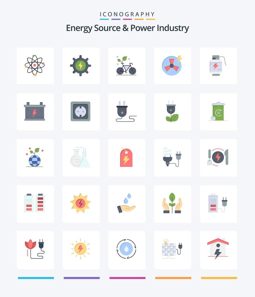 creatief energie bron en macht industrie 25 vlak icoon pak zo net zo accumulator. energie. fiets. stroom. milieu vector