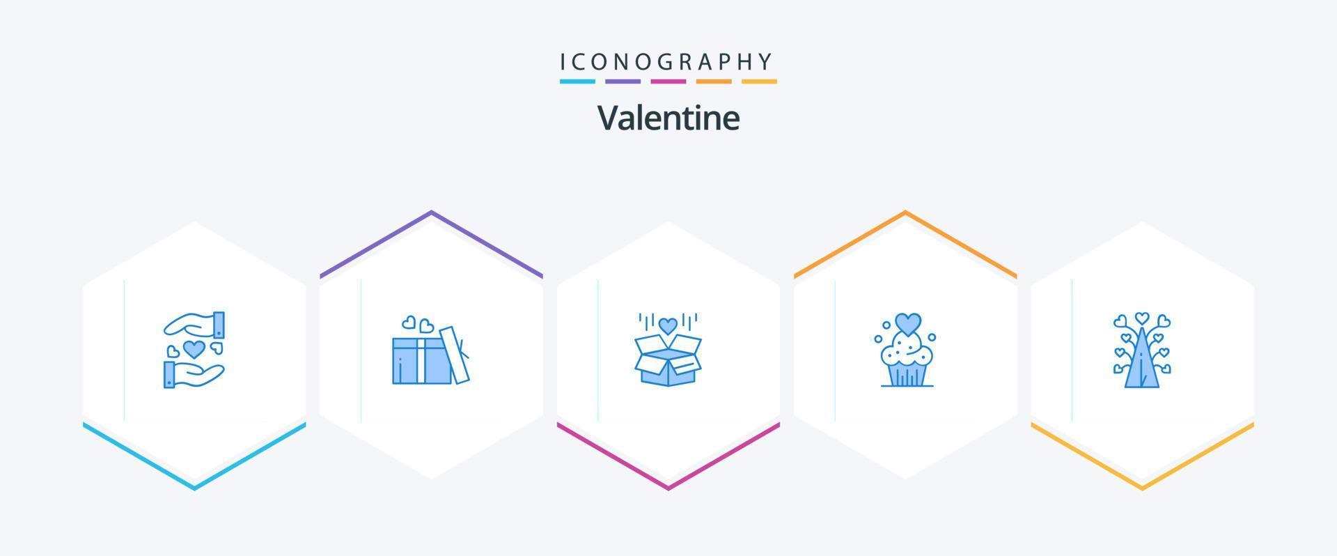 Valentijn 25 blauw icoon pak inclusief liefde. gebakken . geschenk. muffins. taart vector