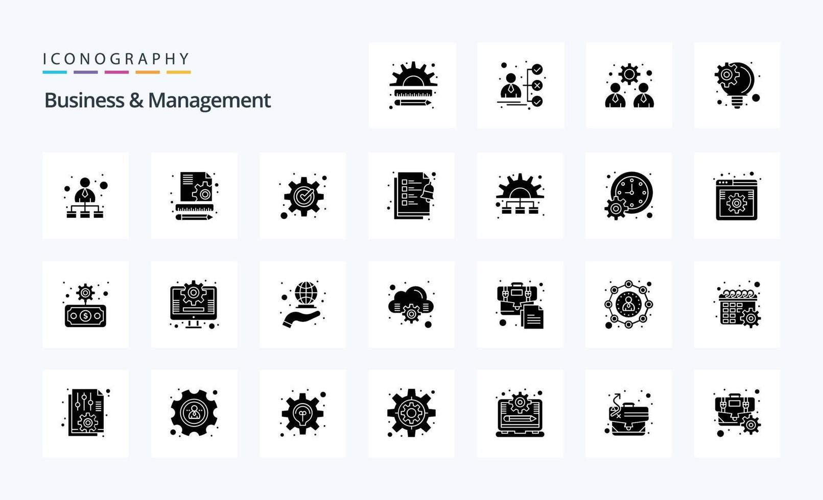 25 bedrijf en beheer solide glyph icoon pak vector