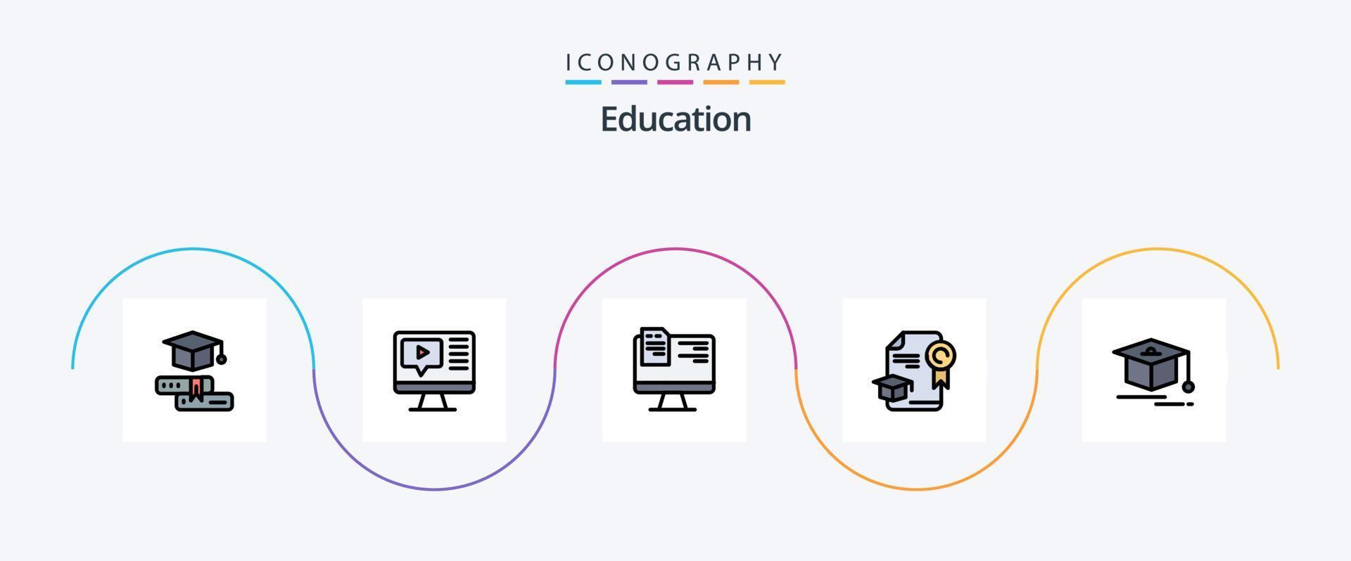 onderwijs lijn gevulde vlak 5 icoon pak inclusief onderwijs. prijs. computer. diploma uitreiking. pet vector