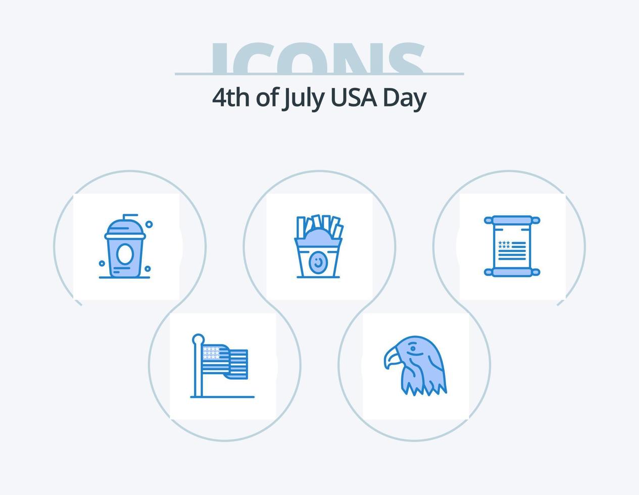 Verenigde Staten van Amerika blauw icoon pak 5 icoon ontwerp. rol. voedsel. taart. Fast food. onafhankelijkheid vector
