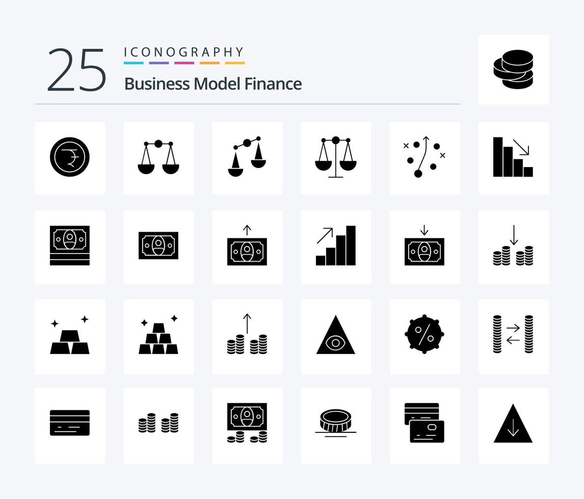 financiën 25 solide glyph icoon pak inclusief groei. analyses. strategie. geld. contant geld vector