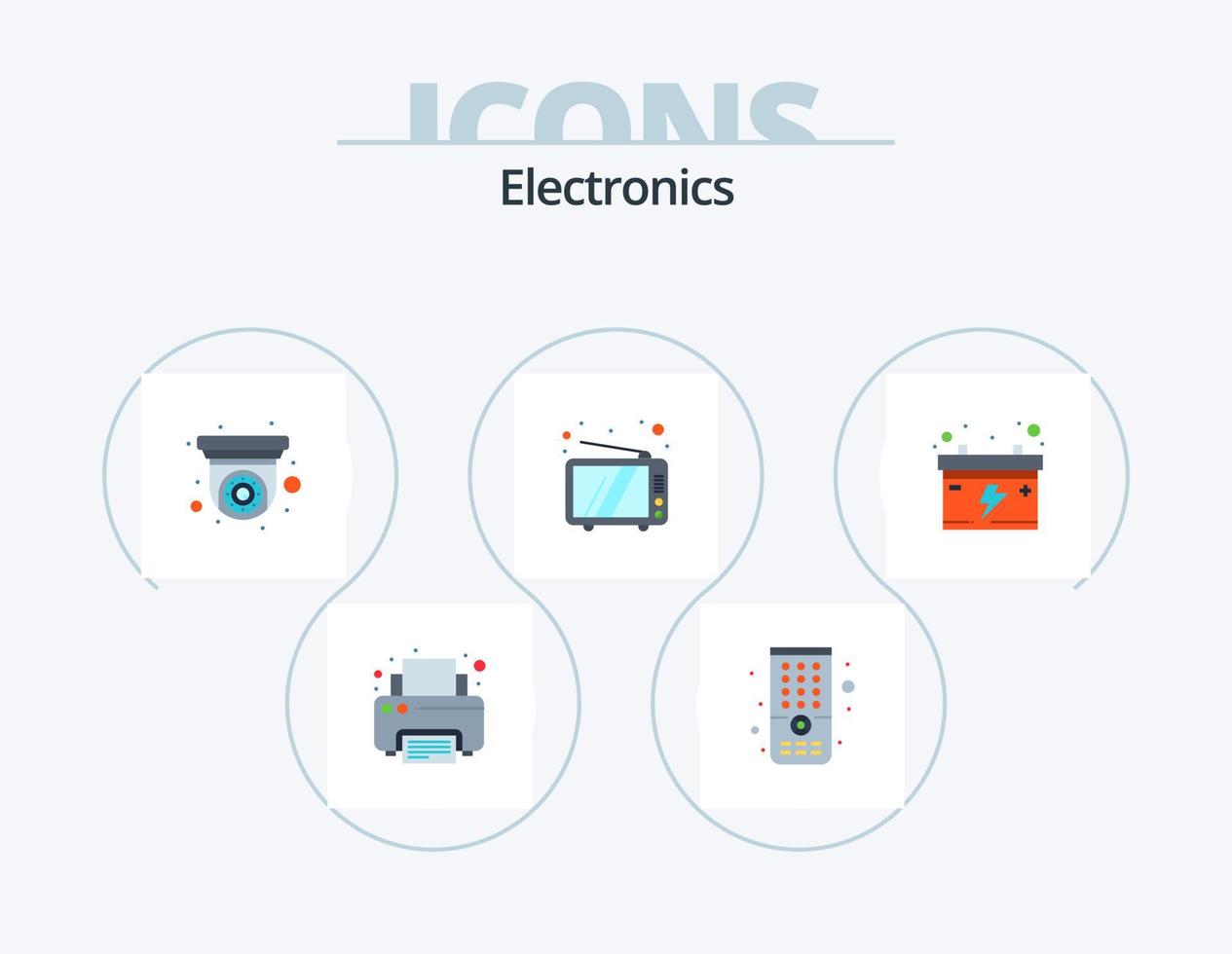 elektronica vlak icoon pak 5 icoon ontwerp. auto. accumulator. kabeltelevisie. apparaat. televisie vector