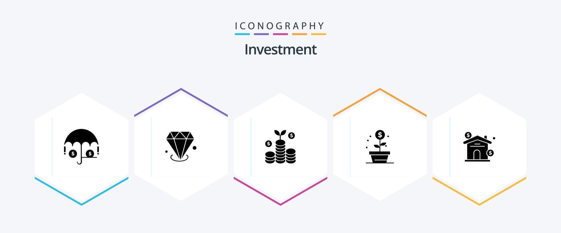 investering 25 glyph icoon pak inclusief echt. landgoed. investering. Bedrijfsmiddel. investering vector