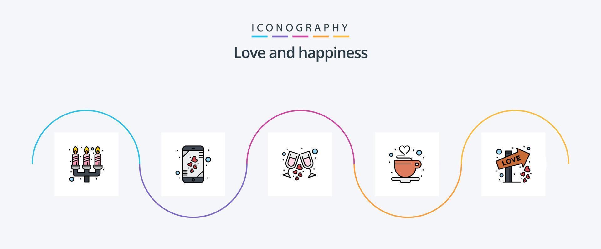 liefde lijn gevulde vlak 5 icoon pak inclusief liefde. thee. drankje. liefde. koffie vector