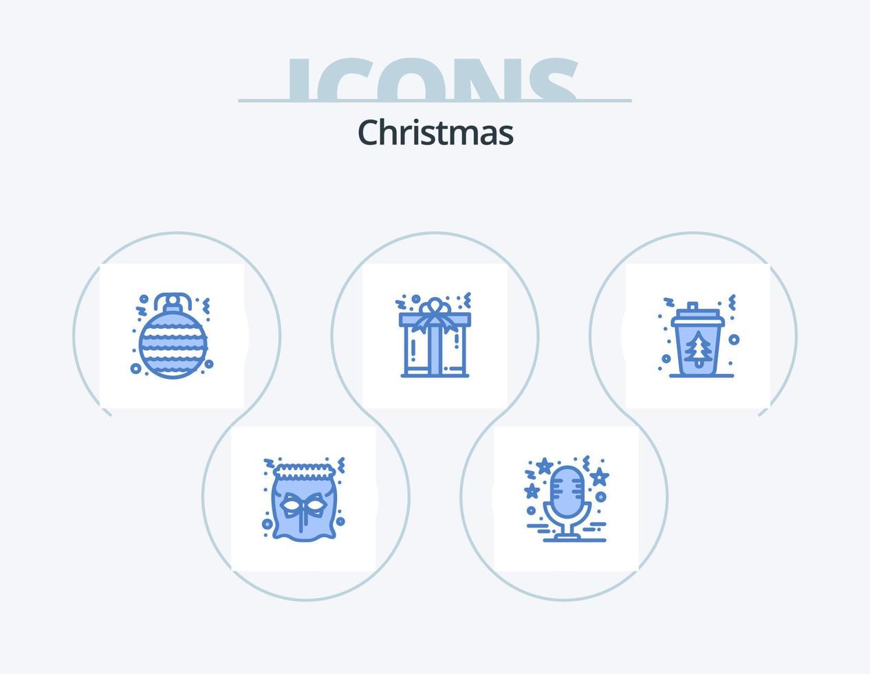 Kerstmis blauw icoon pak 5 icoon ontwerp. koffie. Geschenk. muziek. geschenk. ornament vector