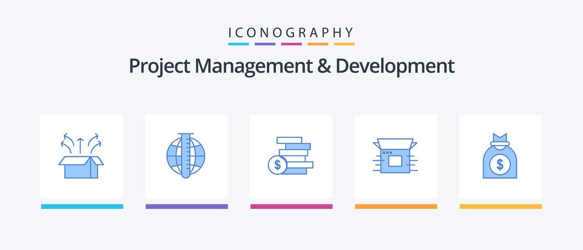 project beheer en ontwikkeling blauw 5 icoon pak inclusief Product. bedrijf. markt. Product vrijlating . glans. creatief pictogrammen ontwerp vector