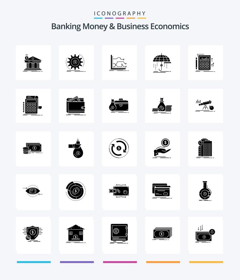 creatief bank geld en bedrijf economie 25 glyph solide zwart icoon pak zo net zo verzekering. financiën. maken. voorspelling. diagram vector