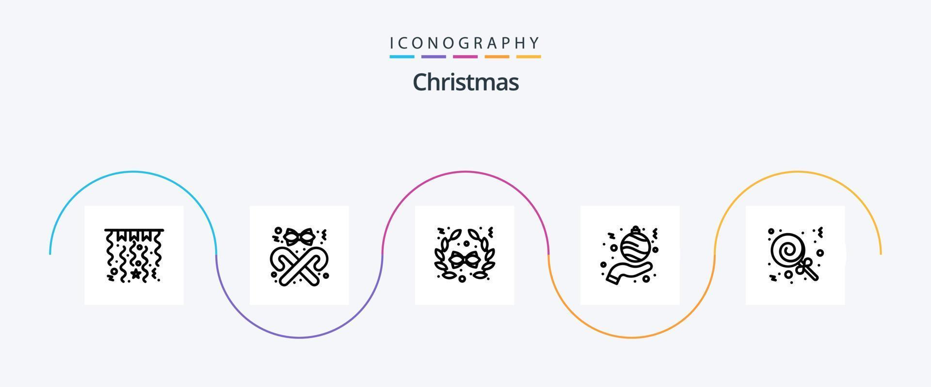 Kerstmis lijn 5 icoon pak inclusief snoepgoed. snoepjes. boog. hand. Kerstmis vector
