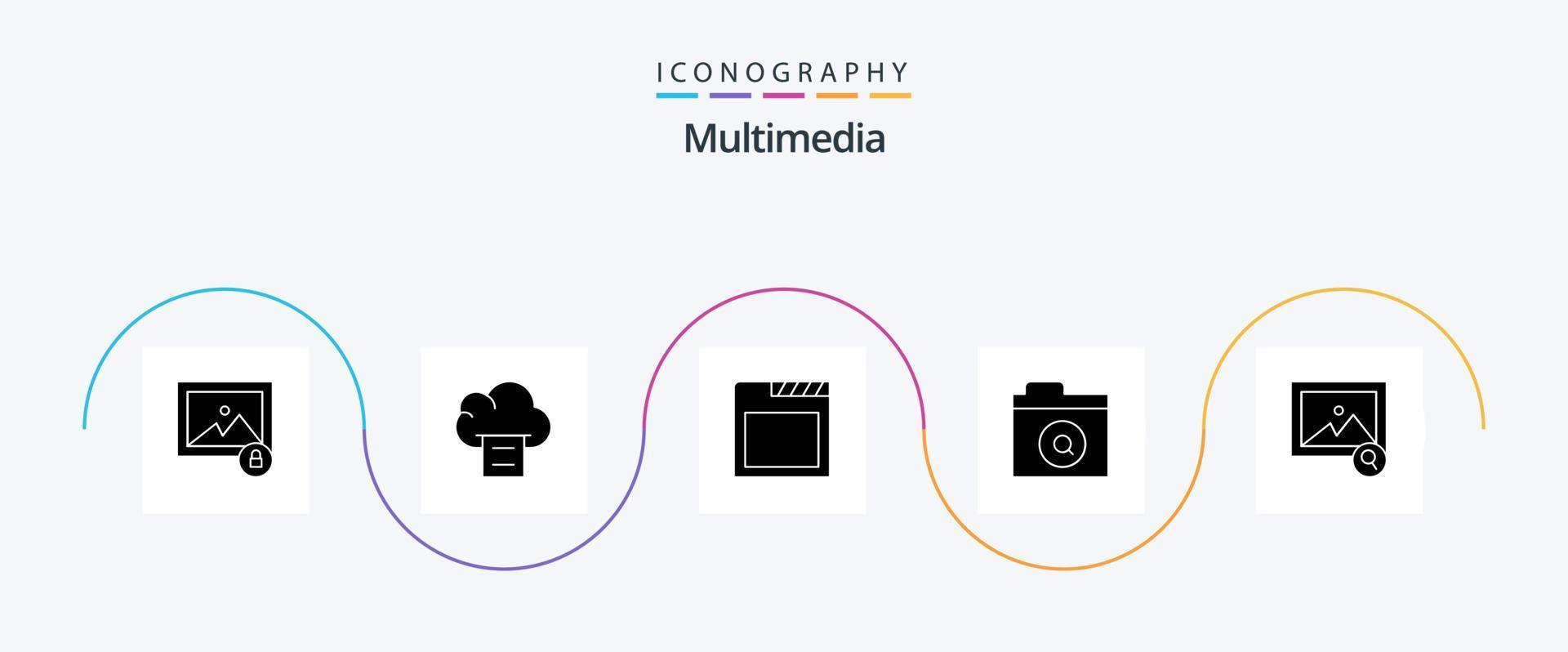 multimedia glyph 5 icoon pak inclusief . tabbladen. zoeken. beeld vector