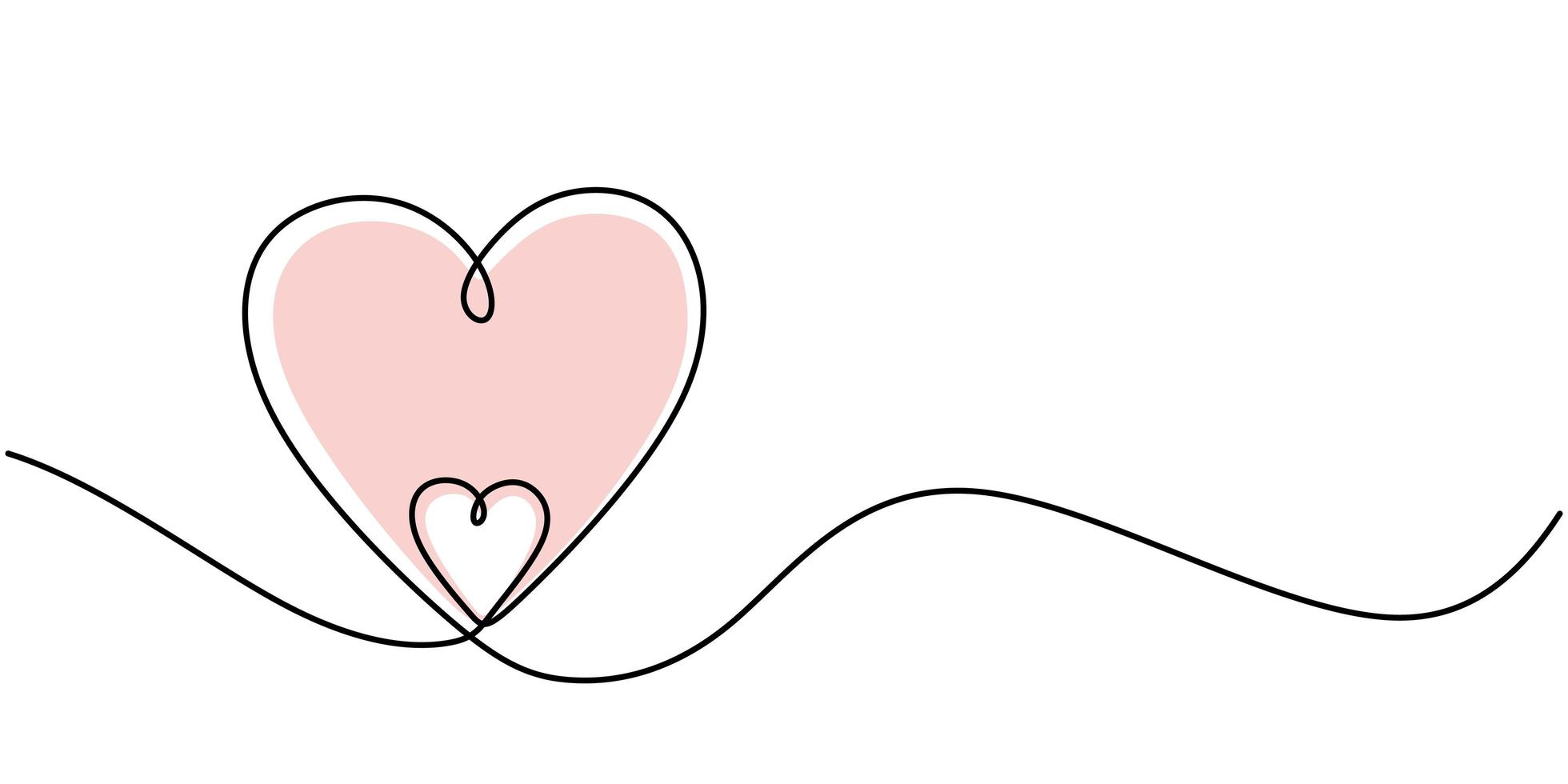 doorlopende lijntekening twee harten. minimalisme liefdesymbool. één regel tekenen vectorillustratie. goed voor Valentijn wenskaart vector