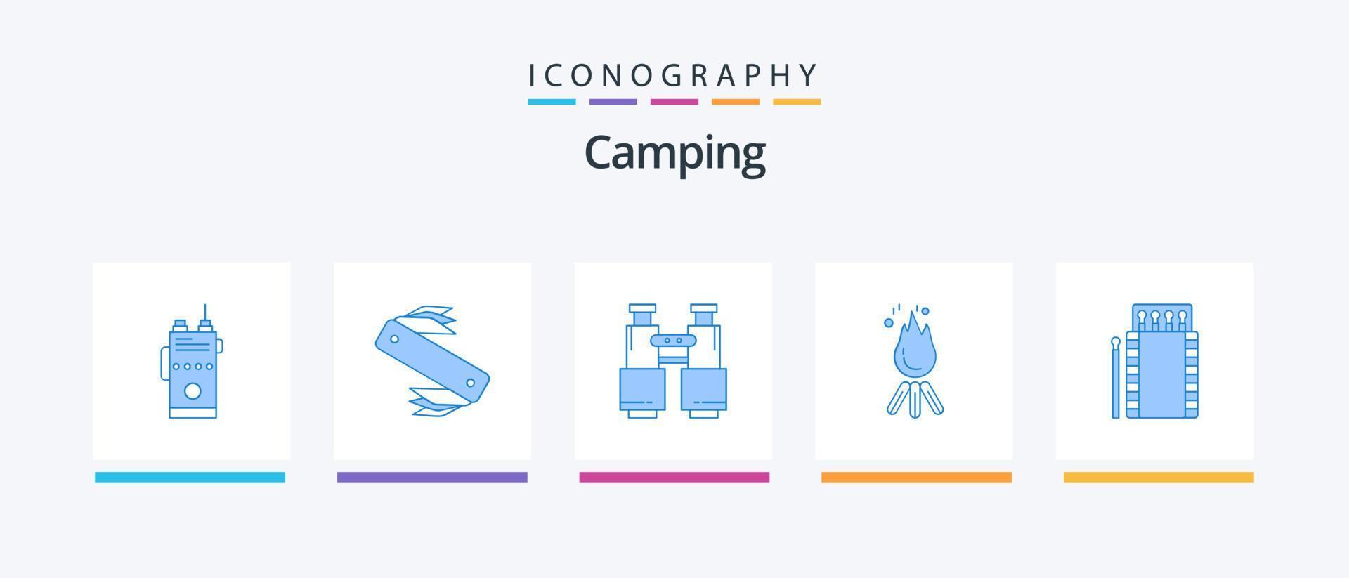 camping blauw 5 icoon pak inclusief brand. camping. camping. ontdekken. vind. creatief pictogrammen ontwerp vector