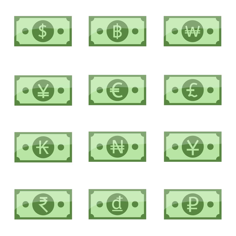 valutasymbool bankbiljetten pictogramserie vector