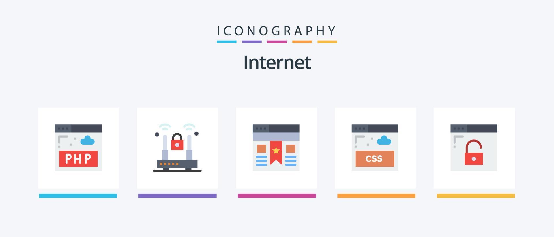 internet vlak 5 icoon pak inclusief zeker. internetten. koppel. browser. vel. creatief pictogrammen ontwerp vector