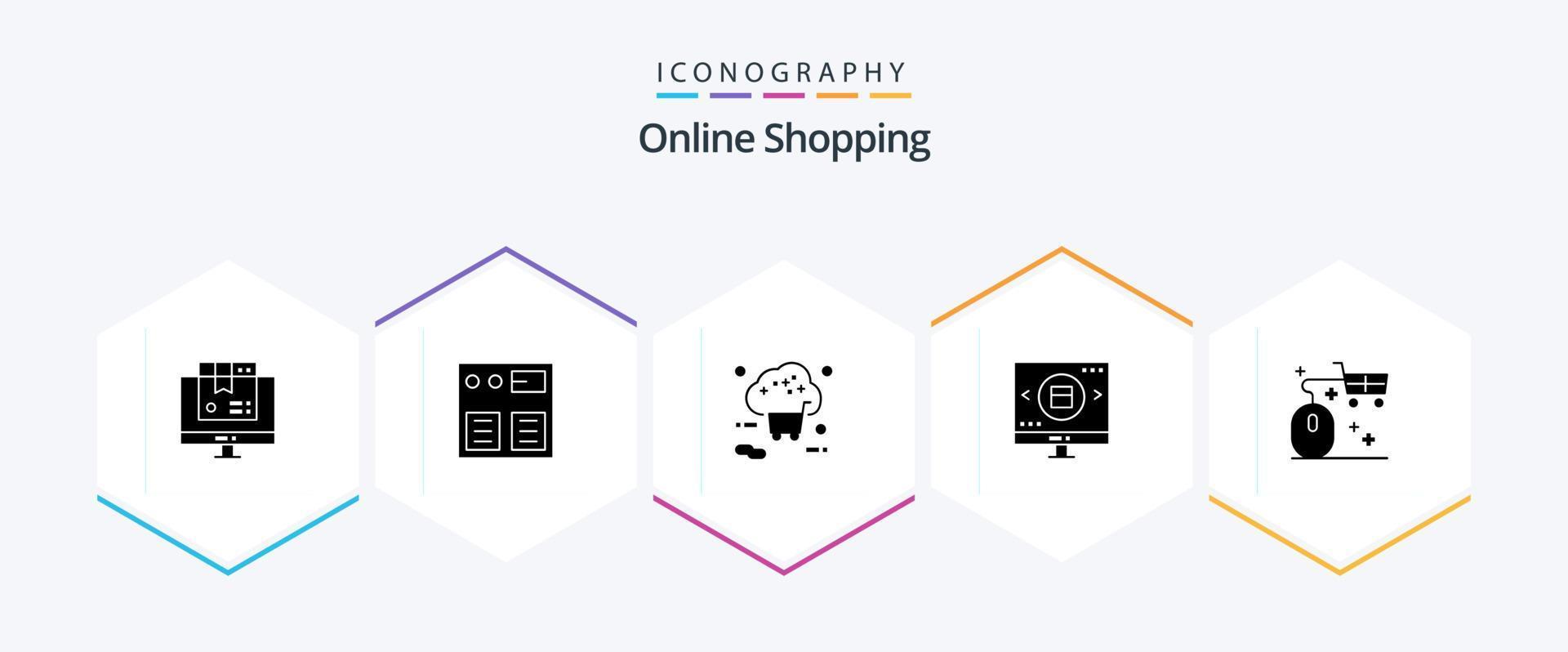 online boodschappen doen 25 glyph icoon pak inclusief winkelen. vergrotend. winkelen. glas. winkel vector