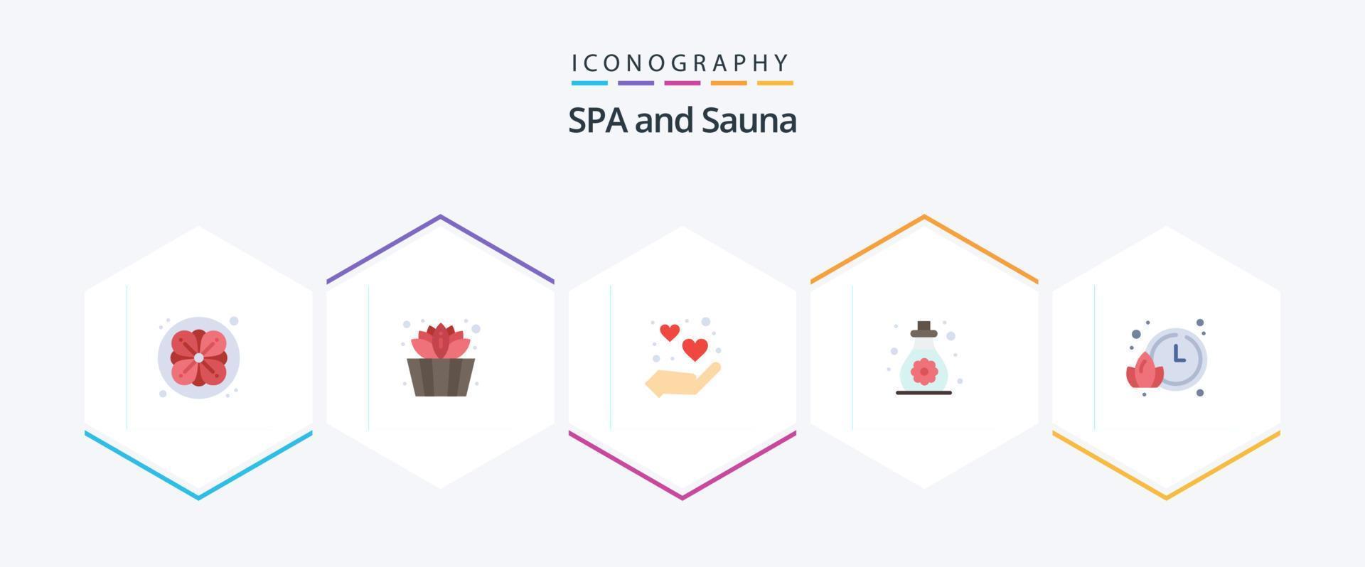 sauna 25 vlak icoon pak inclusief . tijd. liefde. lotus. zacht huid vector