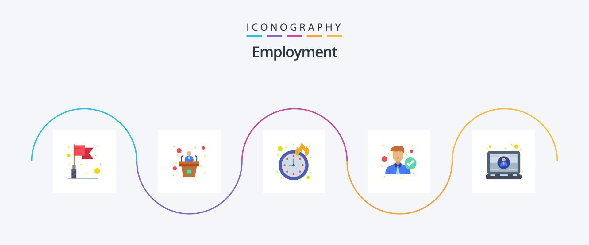 werk vlak 5 icoon pak inclusief ingenieur. computer. tijd. Rechtsaf. Mens vector