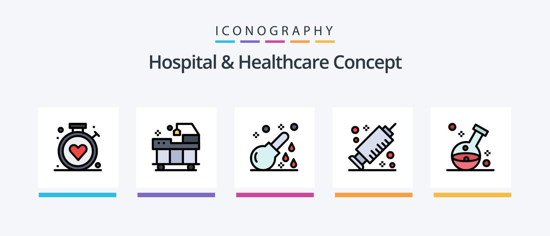 ziekenhuis en gezondheidszorg concept lijn gevulde 5 icoon pak inclusief . klysma. medisch. creatief pictogrammen ontwerp vector