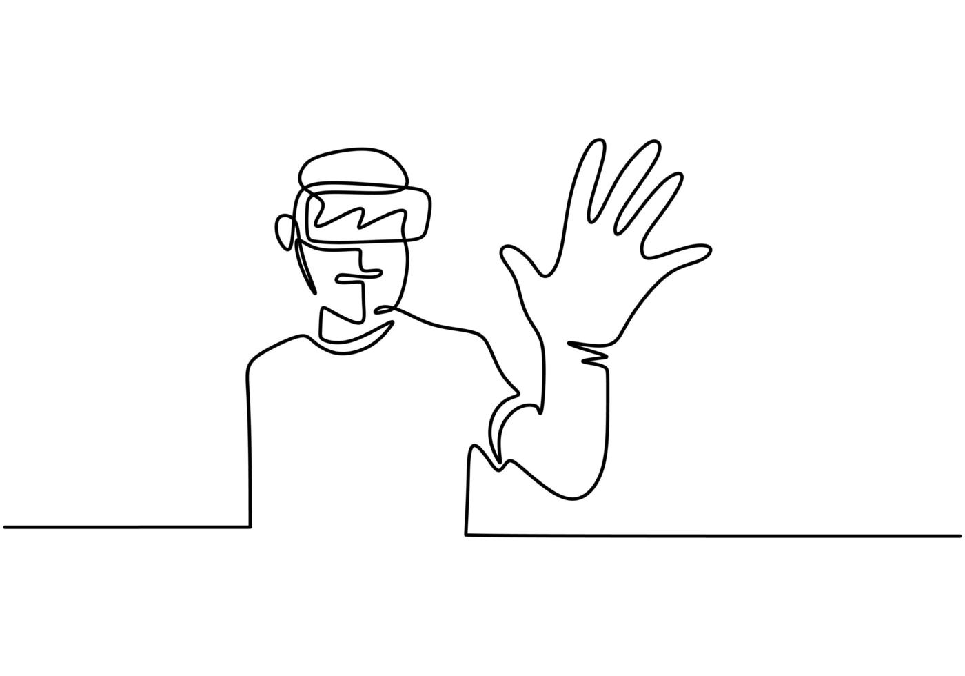 een regel continu tekening man in glazen apparaat virtual reality, vector illustratie eenvoud. minimalisme handgetekende elektronische toekomstige technologie.