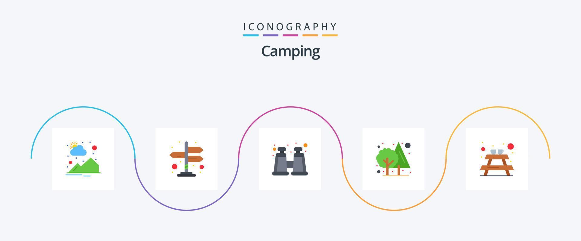 camping vlak 5 icoon pak inclusief . picknick. ontdekken. bank. boom vector