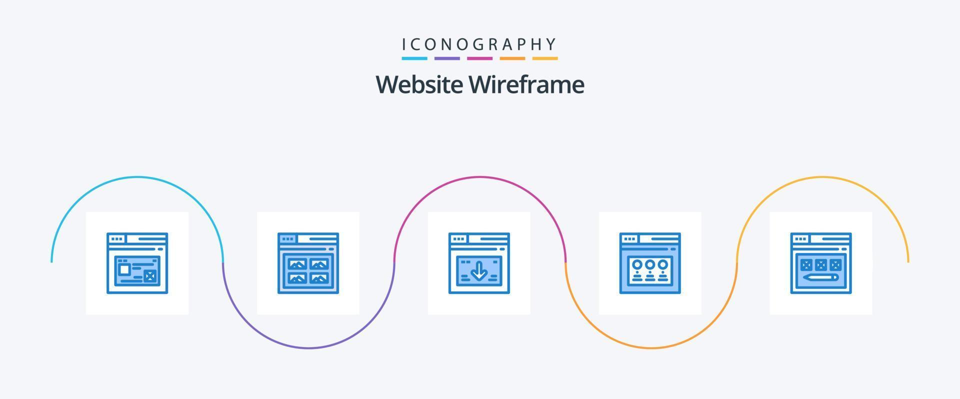 website wireframe blauw 5 icoon pak inclusief web. internetten. website. downloaden. web vector