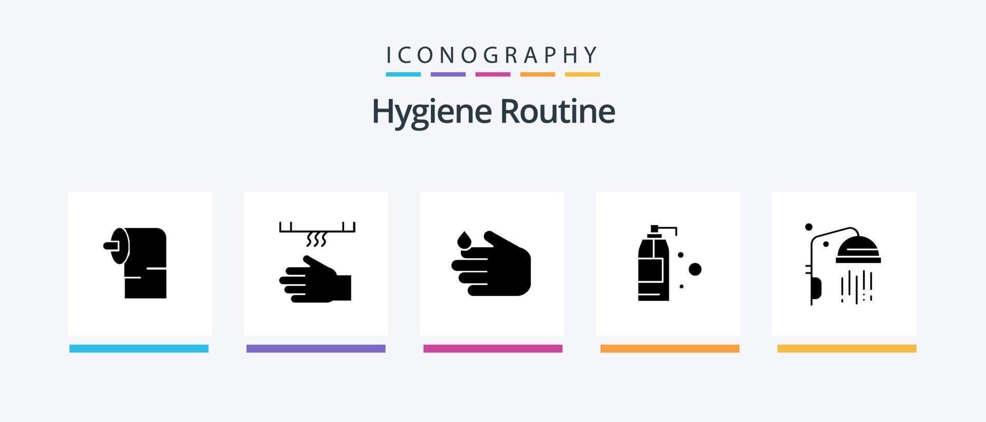 hygiëne routine- glyph 5 icoon pak inclusief douche. badkamer. schoonmaak. Product. schoonmaak. creatief pictogrammen ontwerp vector