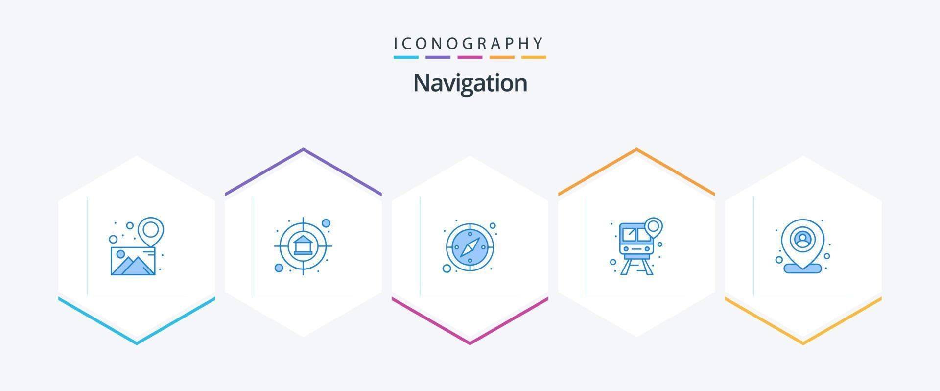 navigatie 25 blauw icoon pak inclusief plaats. pin. kompas. kaart. bijhouden vector