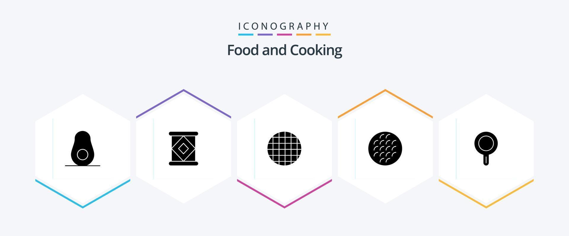 voedsel 25 glyph icoon pak inclusief . pan. wafel. keuken. voedsel vector