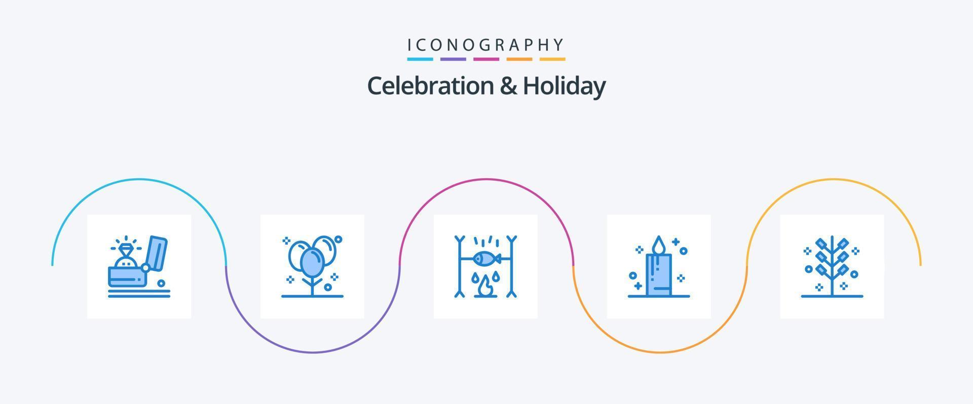 viering en vakantie blauw 5 icoon pak inclusief viering. viering. vakantie. kaars. zomer vector