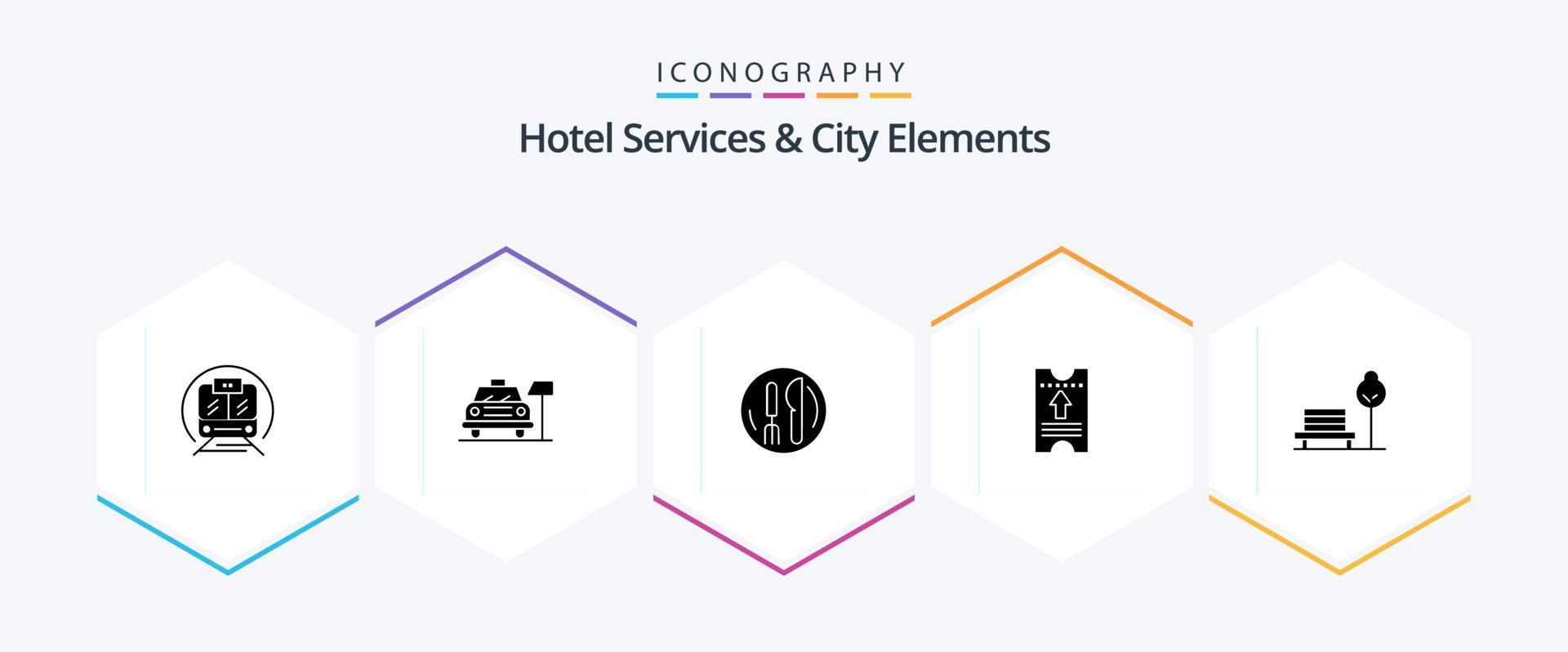 hotel Diensten en stad elementen 25 glyph icoon pak inclusief stoel. pijl. hotel . hotel . ticket vector