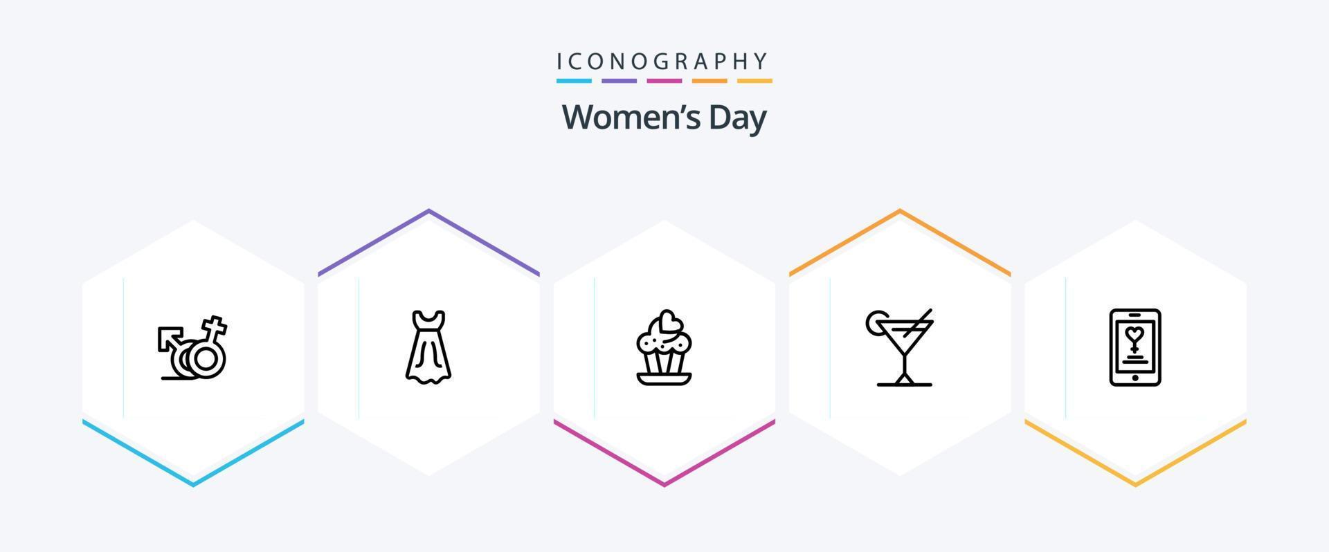 vrouwen dag 25 lijn icoon pak inclusief vrouwen. liefde. meisje. taart. dag vector