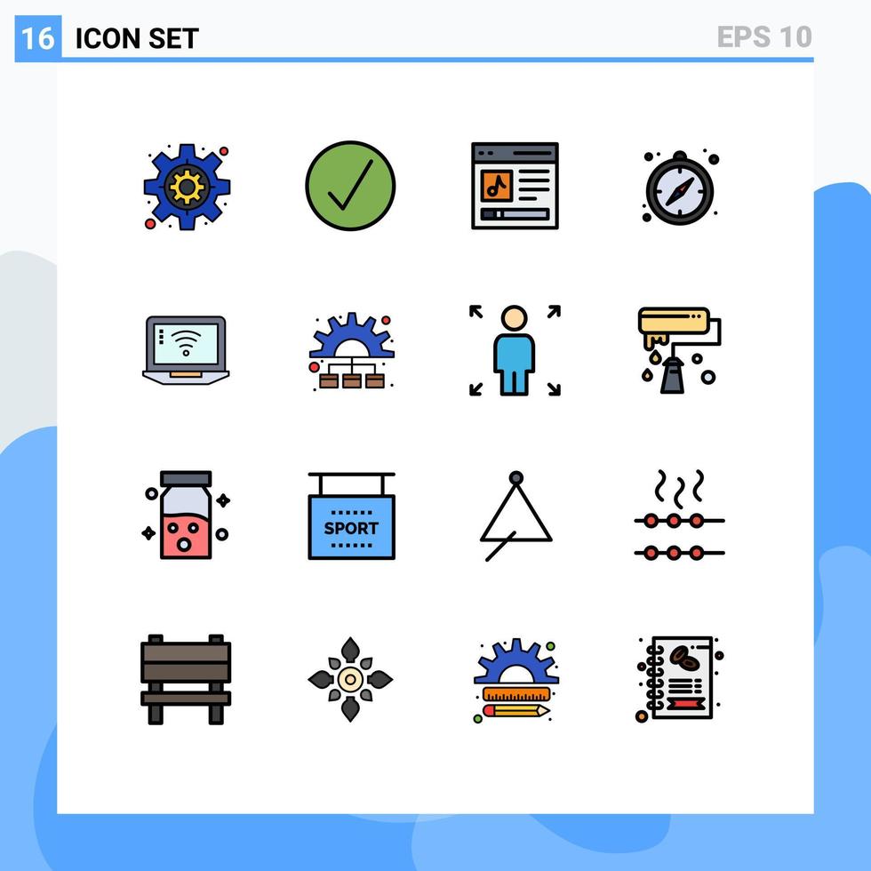 reeks van 16 modern ui pictogrammen symbolen tekens voor signaal laptop inhoud gids camping bewerkbare creatief vector ontwerp elementen