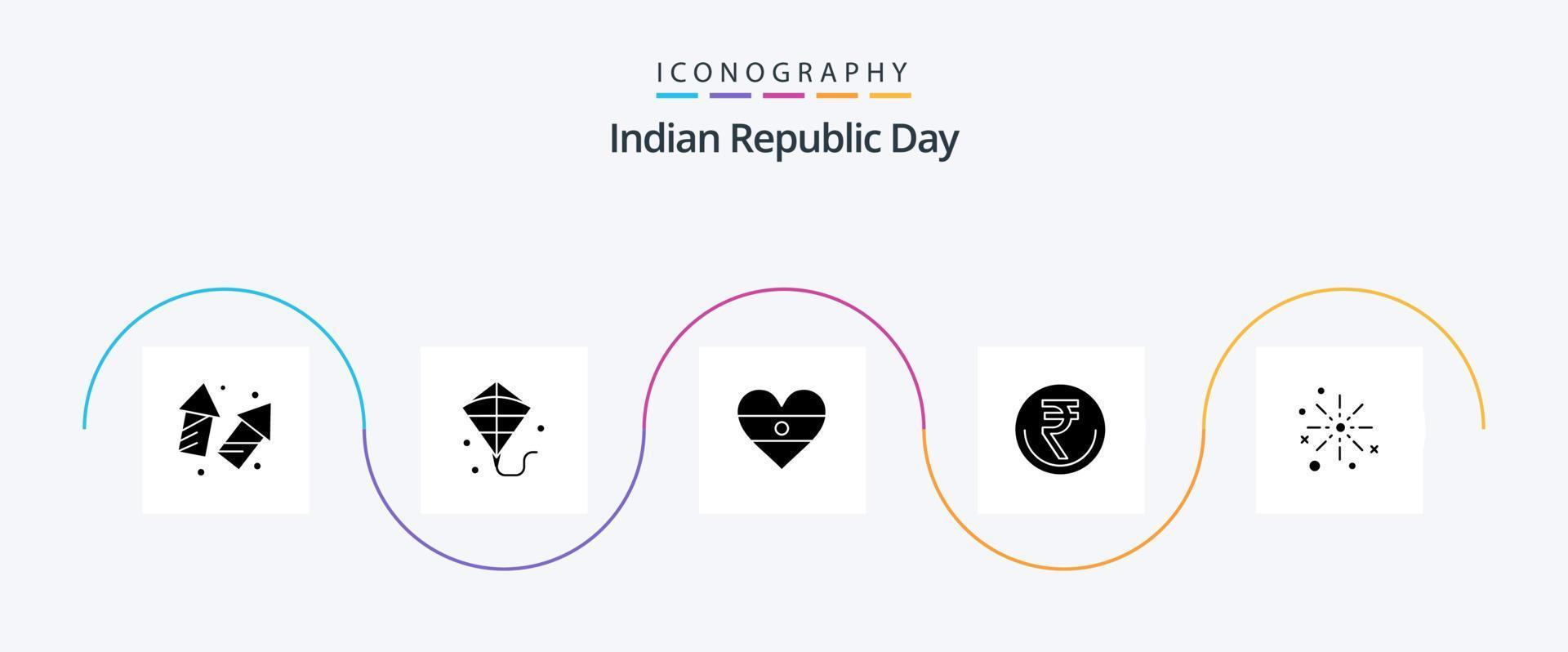Indisch republiek dag glyph 5 icoon pak inclusief inr. financiën. festival. munteenheid. hartenvlag vector