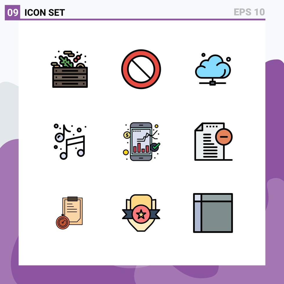 pictogram reeks van 9 gemakkelijk gevulde lijn vlak kleuren van markt verf gegevens kunsten muziek- bewerkbare vector ontwerp elementen