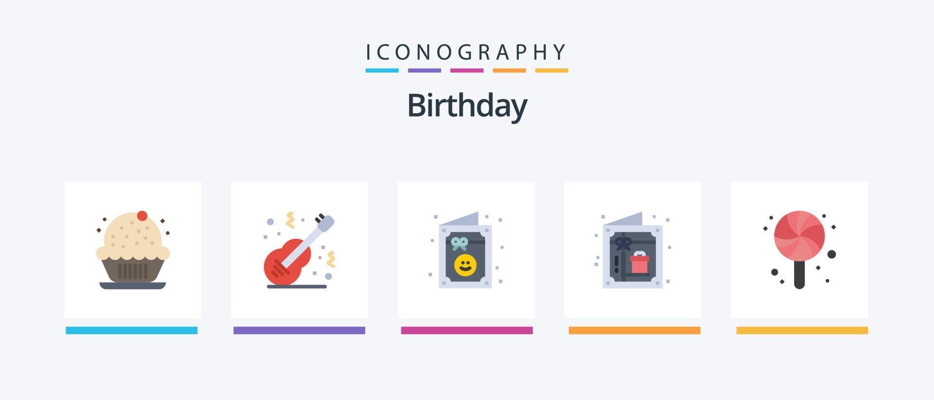 verjaardag vlak 5 icoon pak inclusief . snoep. muzikaal. zoet. feest. creatief pictogrammen ontwerp vector