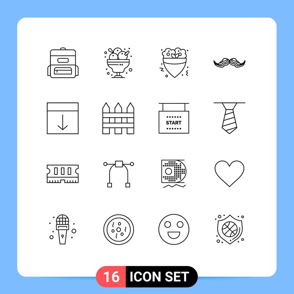 modern reeks van 16 contouren pictogram van regelen mannetje snel movember snor bewerkbare vector ontwerp elementen