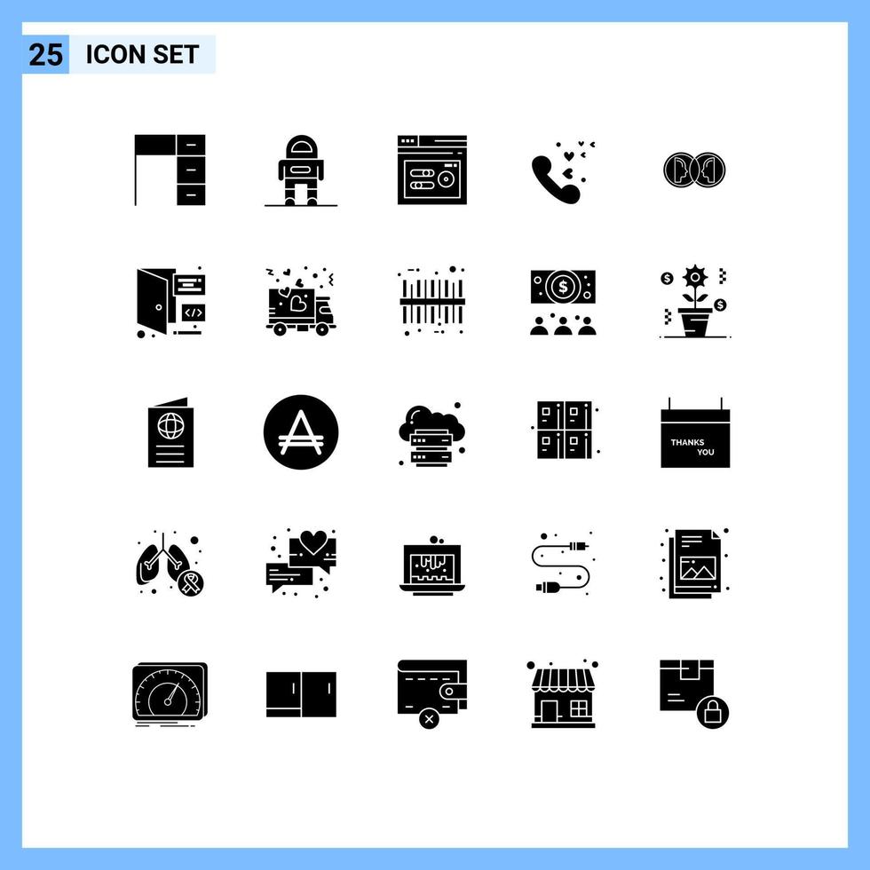 pictogram reeks van 25 gemakkelijk solide glyphs van munt hart pak liefde web bewerkbare vector ontwerp elementen