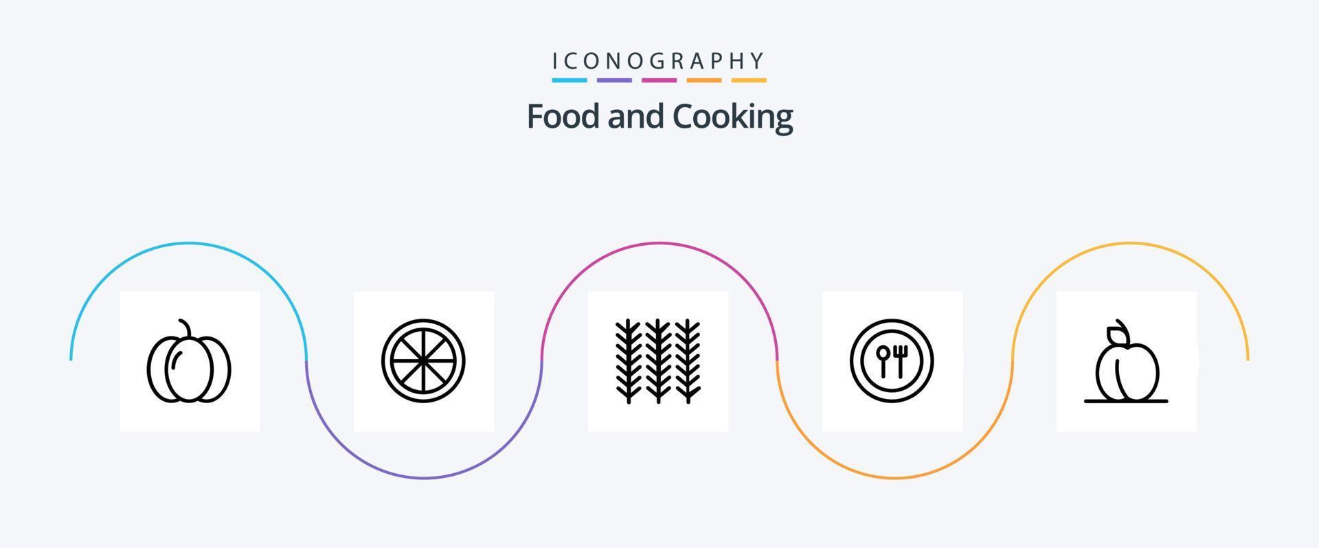 voedsel lijn 5 icoon pak inclusief fruit. abrikoos. voedsel. bord. vork vector