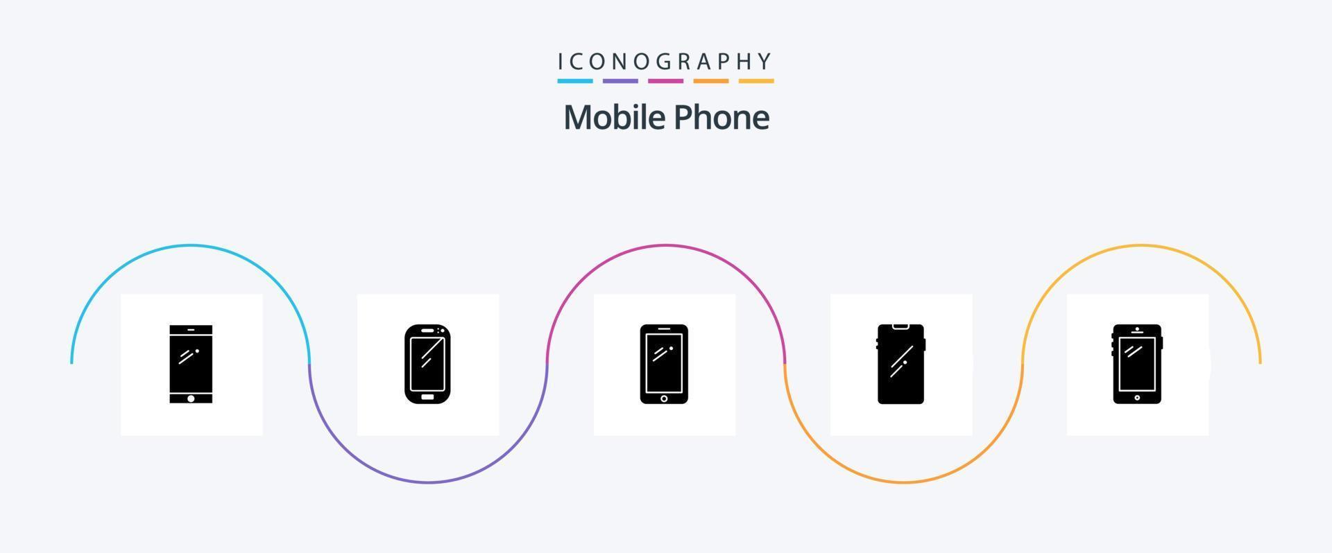 mobiel telefoon glyph 5 icoon pak inclusief . vector
