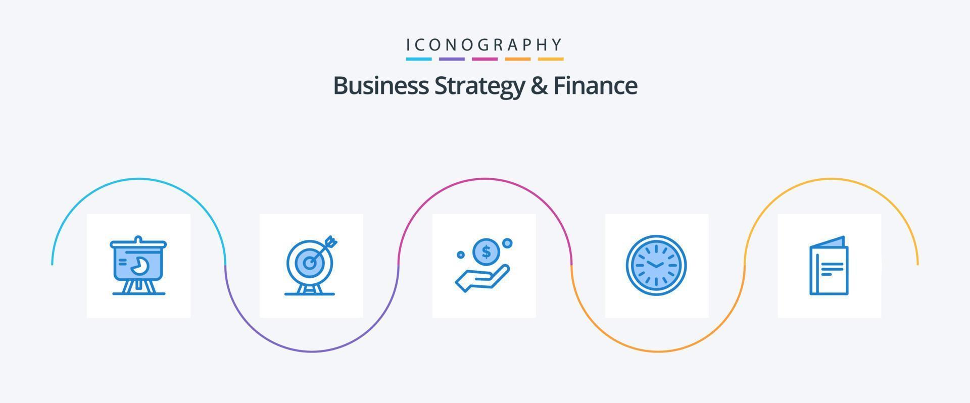 bedrijf strategie en financiën blauw 5 icoon pak inclusief tijd. klok. pijl. helpen. hand- vector