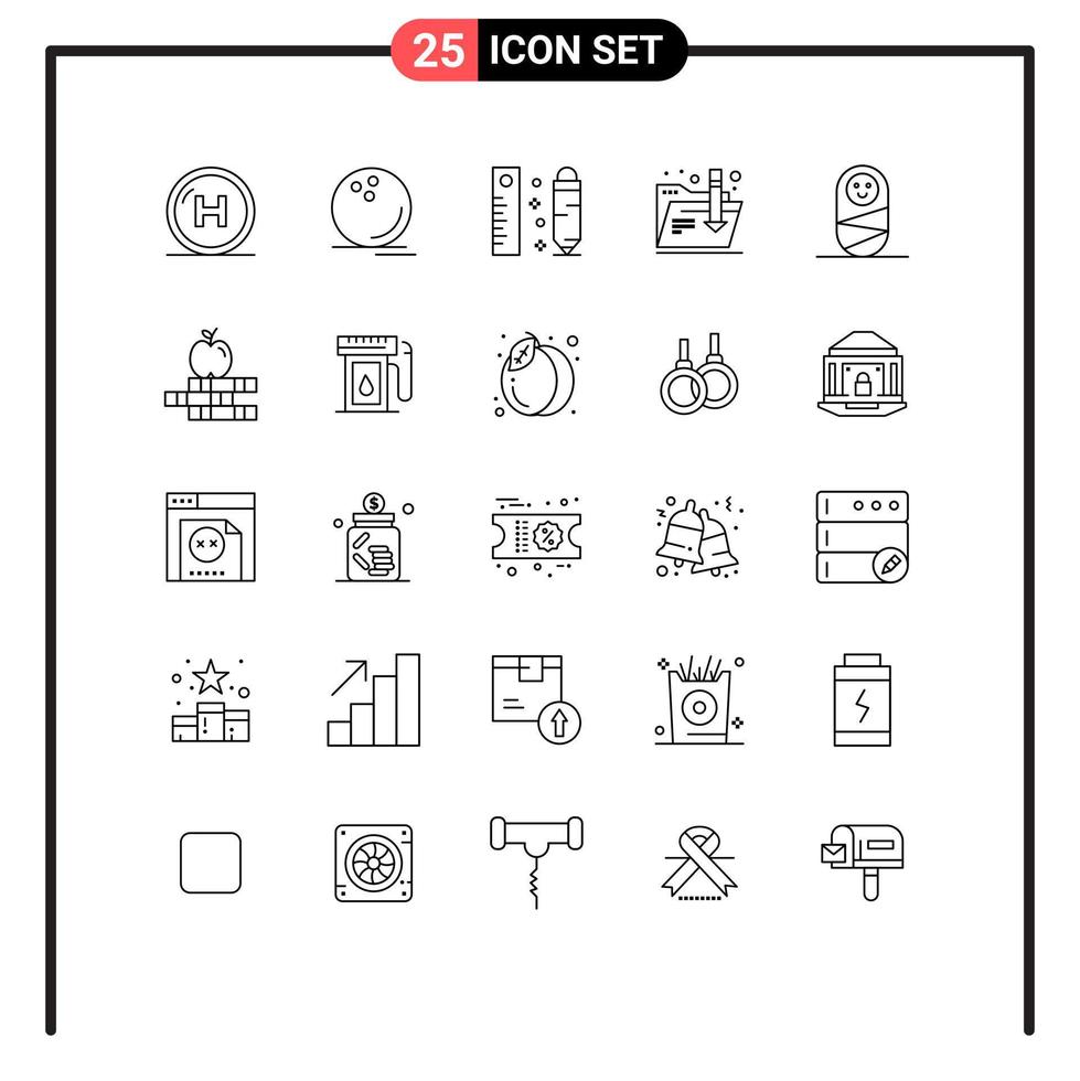 modern reeks van 25 lijnen pictogram van kind map bal downloaden potlood bewerkbare vector ontwerp elementen