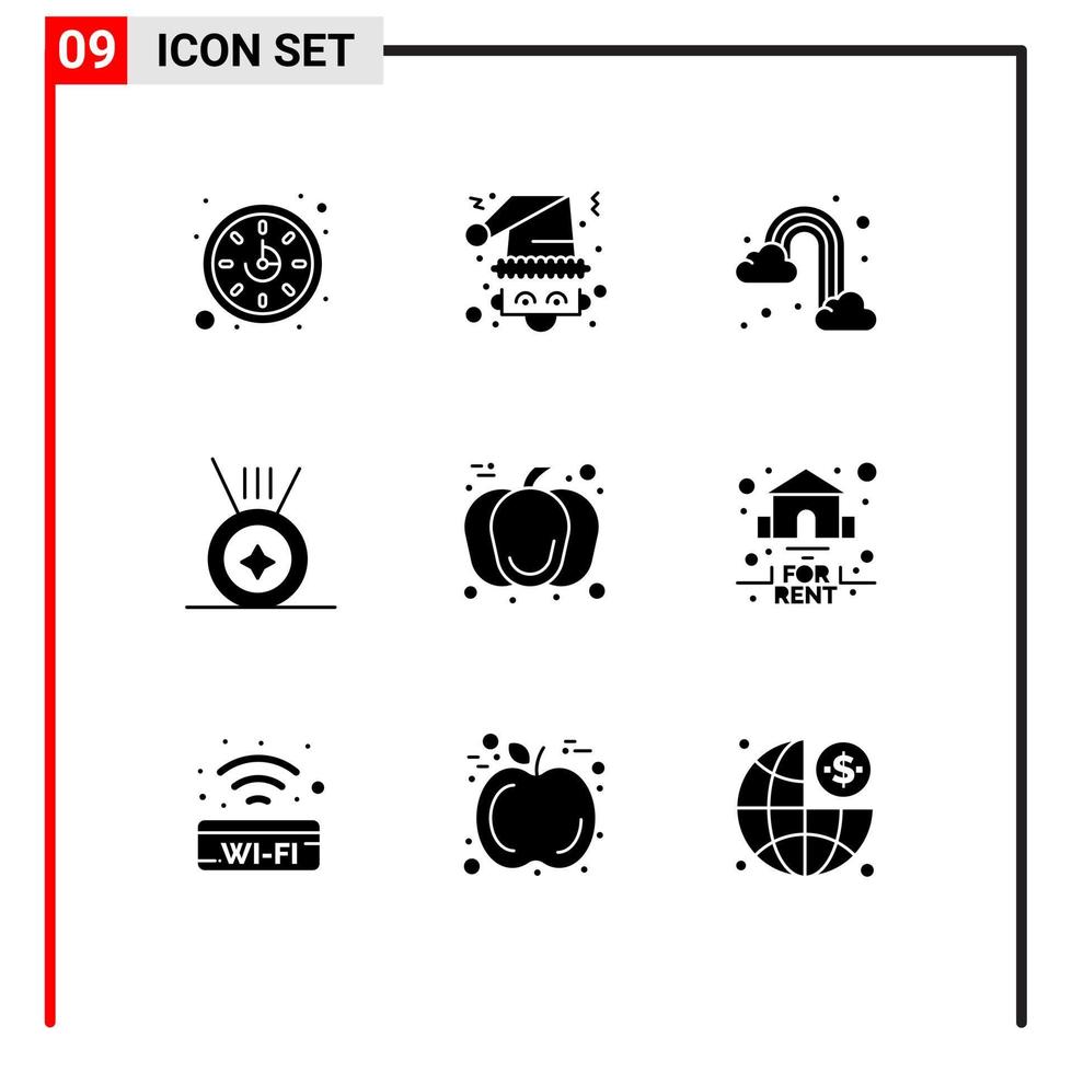 universeel icoon symbolen groep van 9 modern solide glyphs van dag dankzegging regen pompoen medaille bewerkbare vector ontwerp elementen