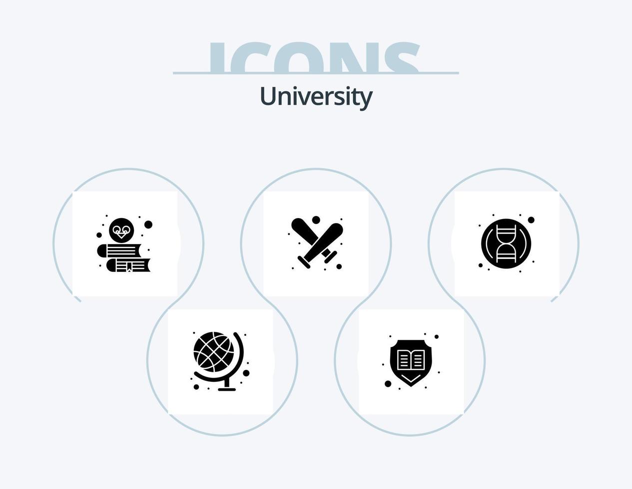 Universiteit glyph icoon pak 5 icoon ontwerp. biologie. boek. sport. basketbal vector