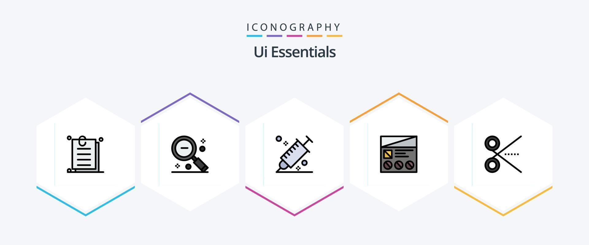 ui essentials 25 gevulde lijn icoon pak inclusief voorlopig ontwerp. vb. zoeken. hulpmiddel. ontwerp vector