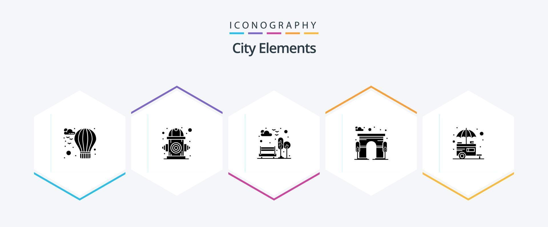 stad elementen 25 glyph icoon pak inclusief kraam. poort. bank. deur. architectuur vector