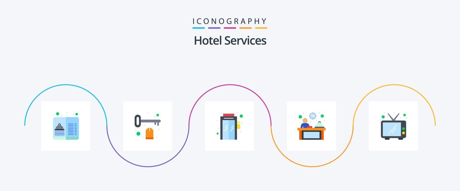 hotel Diensten vlak 5 icoon pak inclusief TV. communicatie. lift. ontvangst. hotel vector