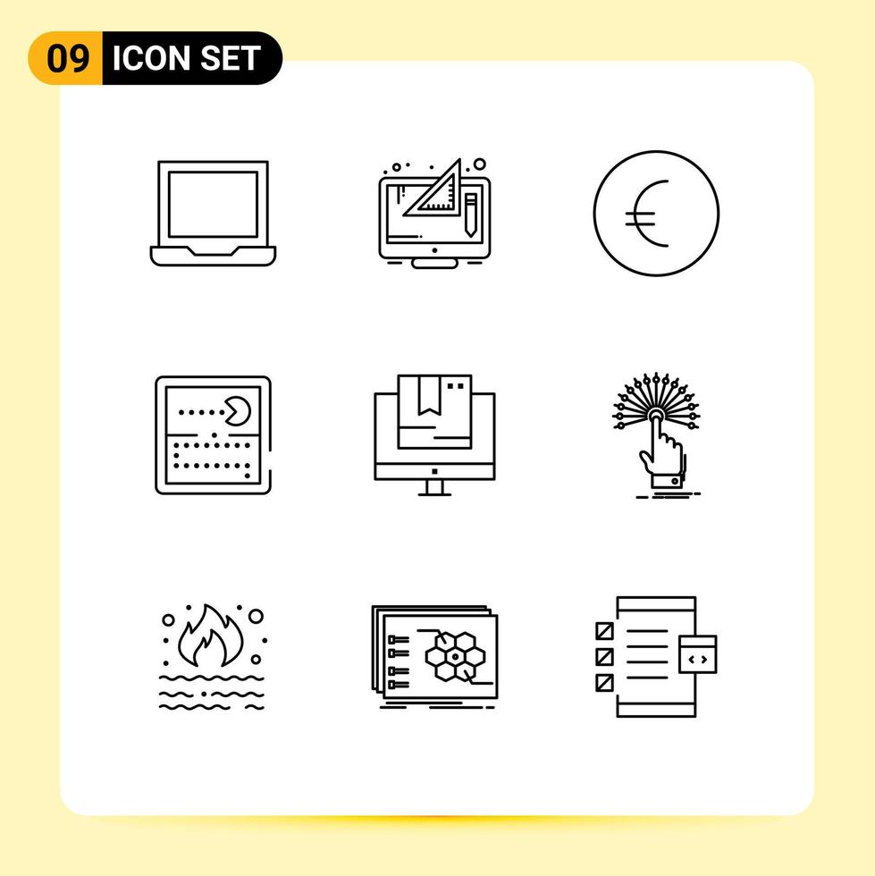 voorraad vector icoon pak van 9 lijn tekens en symbolen voor winkel e euro handel pacman bewerkbare vector ontwerp elementen