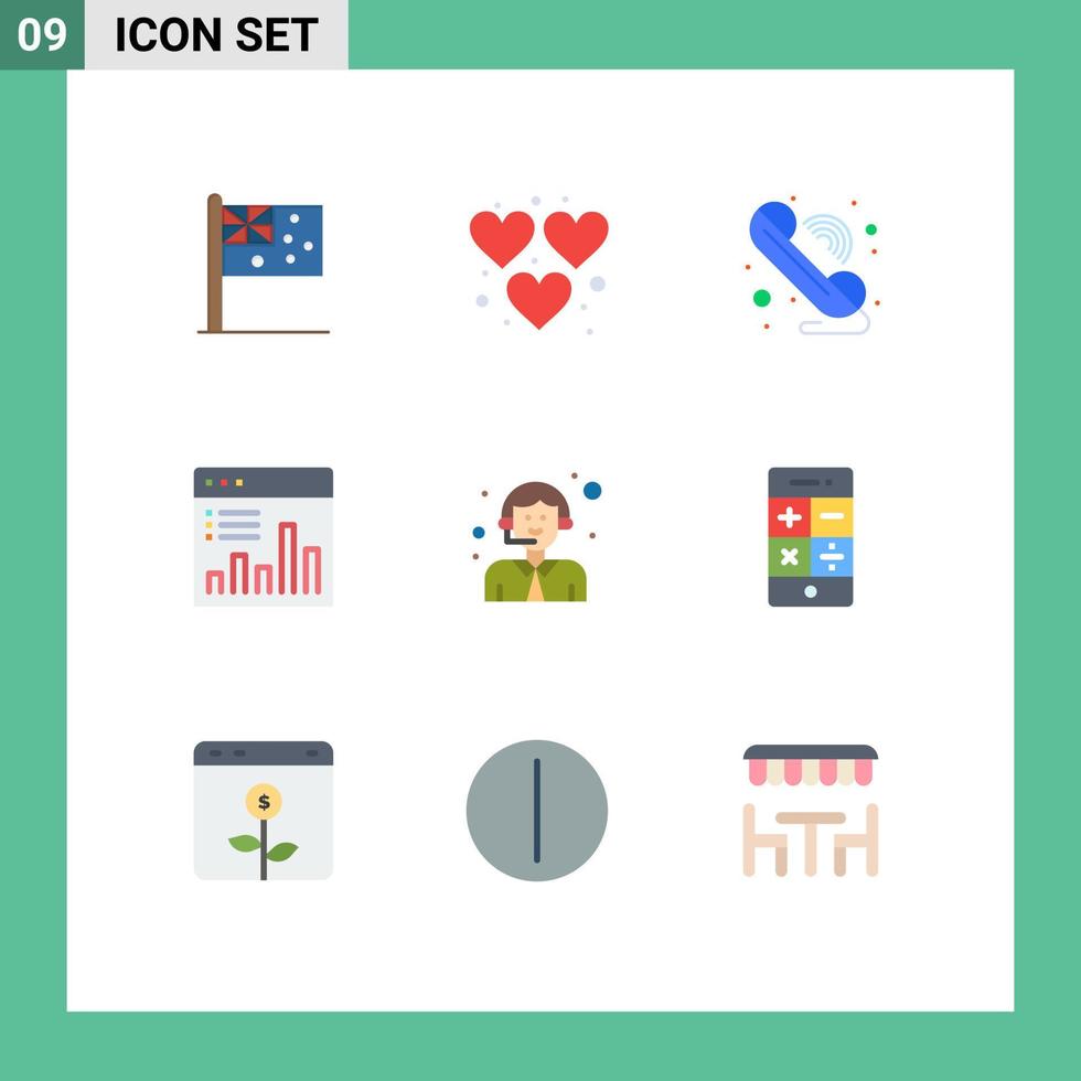 reeks van 9 modern ui pictogrammen symbolen tekens voor klant diagram telefoontje tabel analyse bewerkbare vector ontwerp elementen