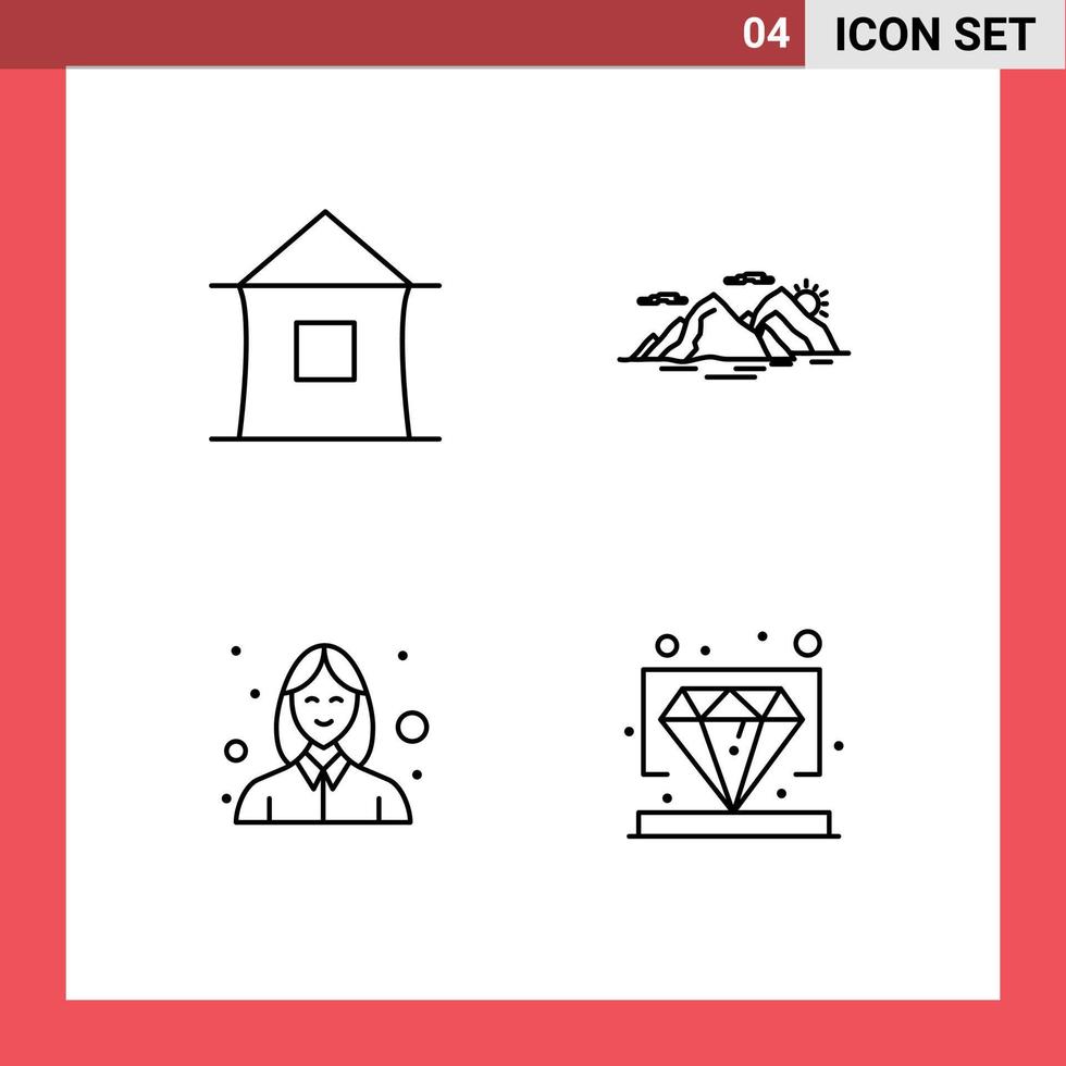 voorraad vector icoon pak van 4 lijn tekens en symbolen voor gebouw avond hut heuvel vrouw bewerkbare vector ontwerp elementen