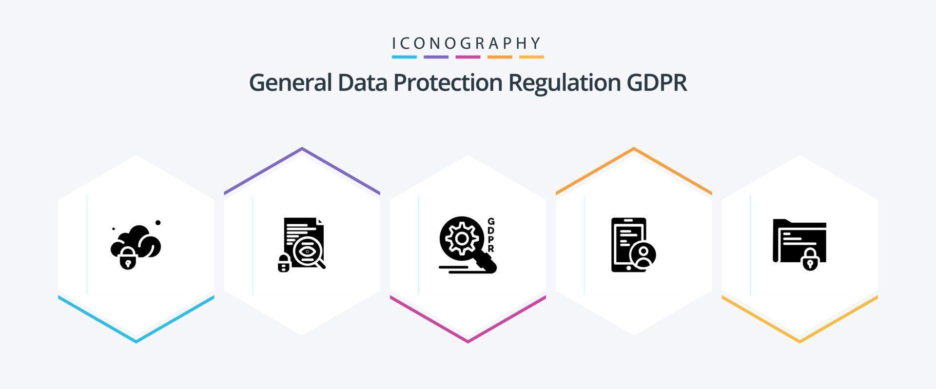 gdpr 25 glyph icoon pak inclusief veiligheid . gdpr . veiligheid . zoeken vector